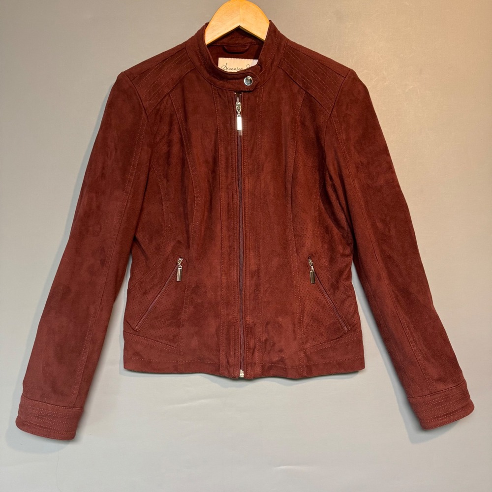 American Rag Cie Burgundy Faux Suede Moto Jacket Womens Size M S/KK3066ARZF